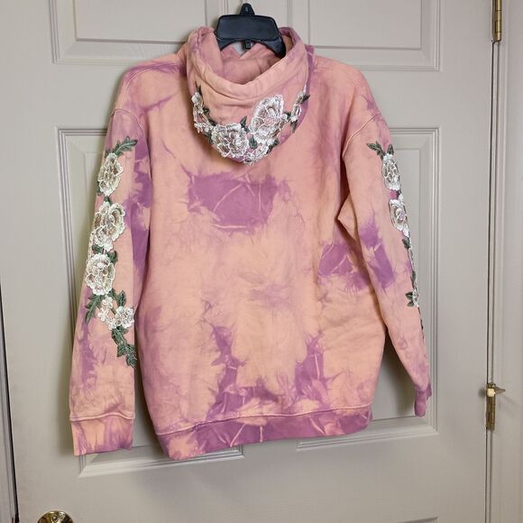 Civil Regime Mens Hoodie Medium Pink Purple Embroidery Hooded Tie Dye Pullover - Picture 2 of 6